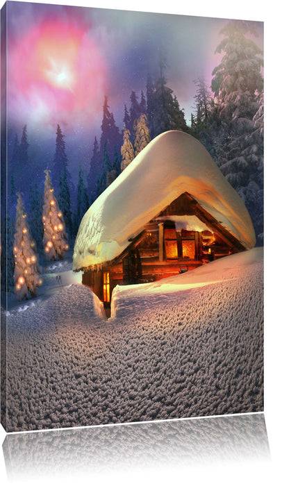 Pixxprint Hütte in Schneelandschaft, Leinwandbild