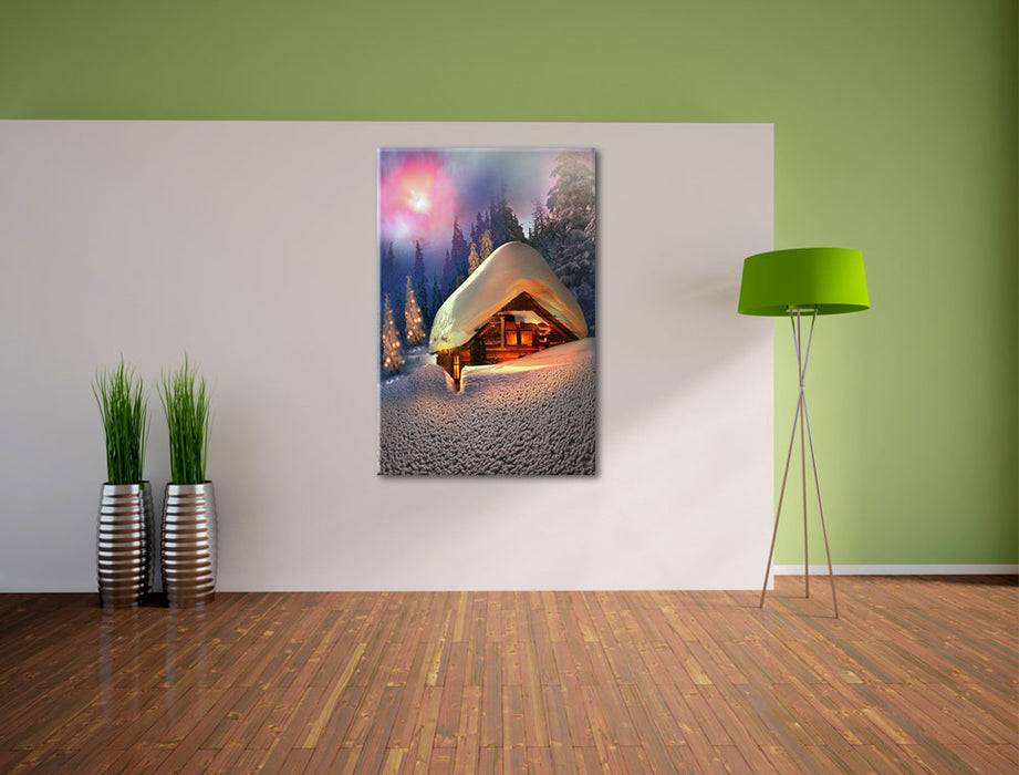 Pixxprint Hütte in Schneelandschaft, Leinwandbild Bis zu 50% Rabatt