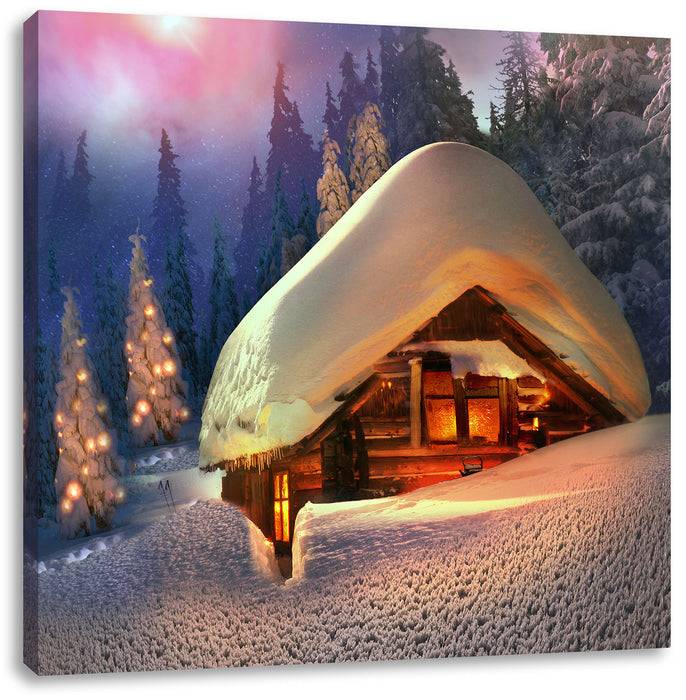 Pixxprint Hütte in Schneelandschaft, Leinwandbild Bis zu 50% Rabatt
