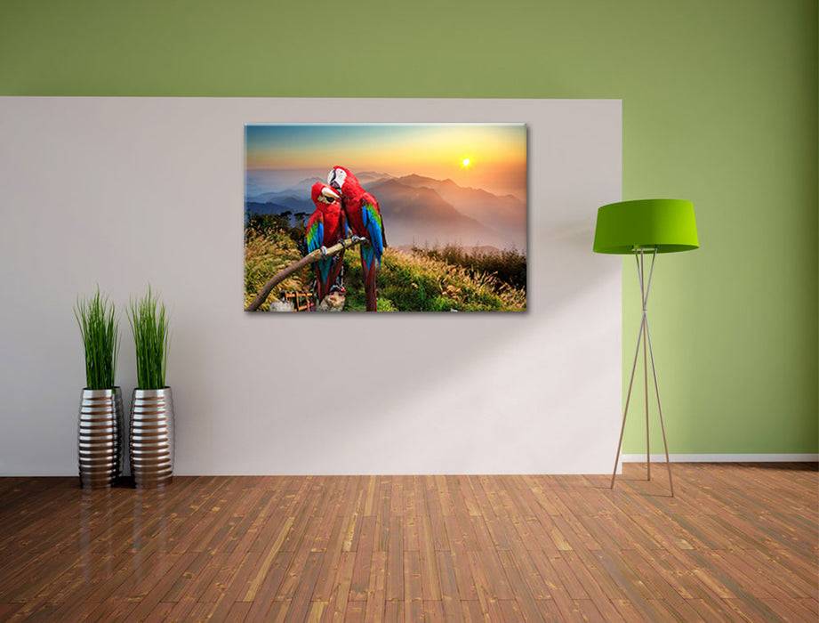 Pixxprint Papageien Pärchen, Leinwandbild 50% Rabatt mit kostenlosem Versand