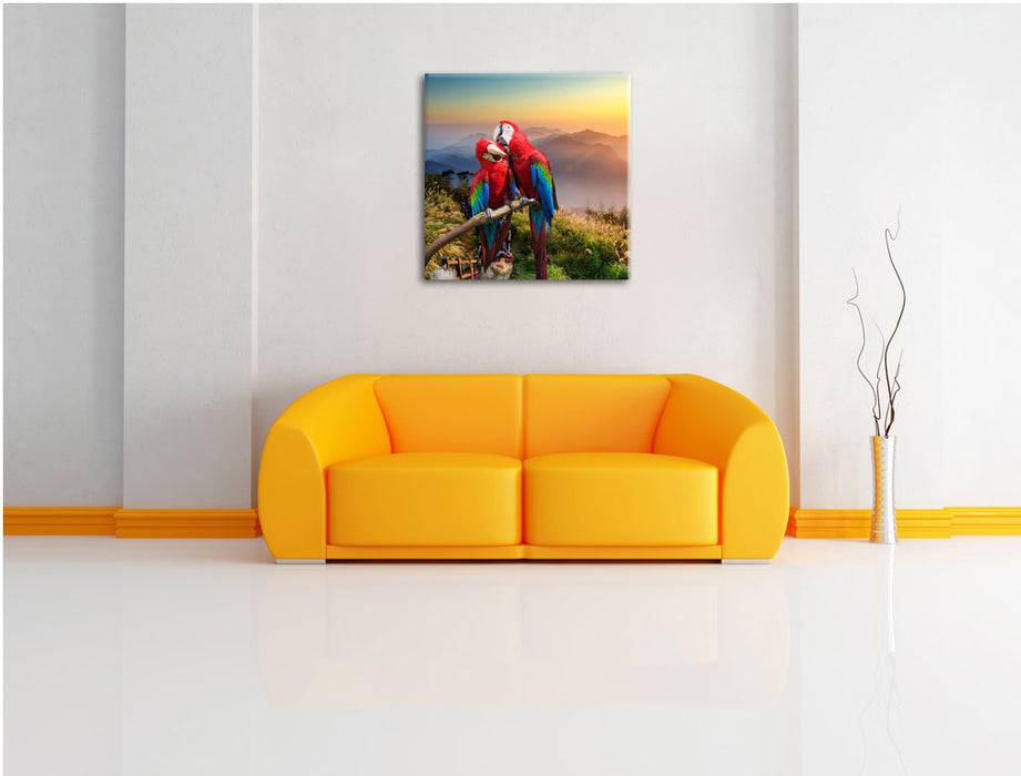Pixxprint Papageien Pärchen, Leinwandbild 50% Rabatt mit kostenlosem Versand
