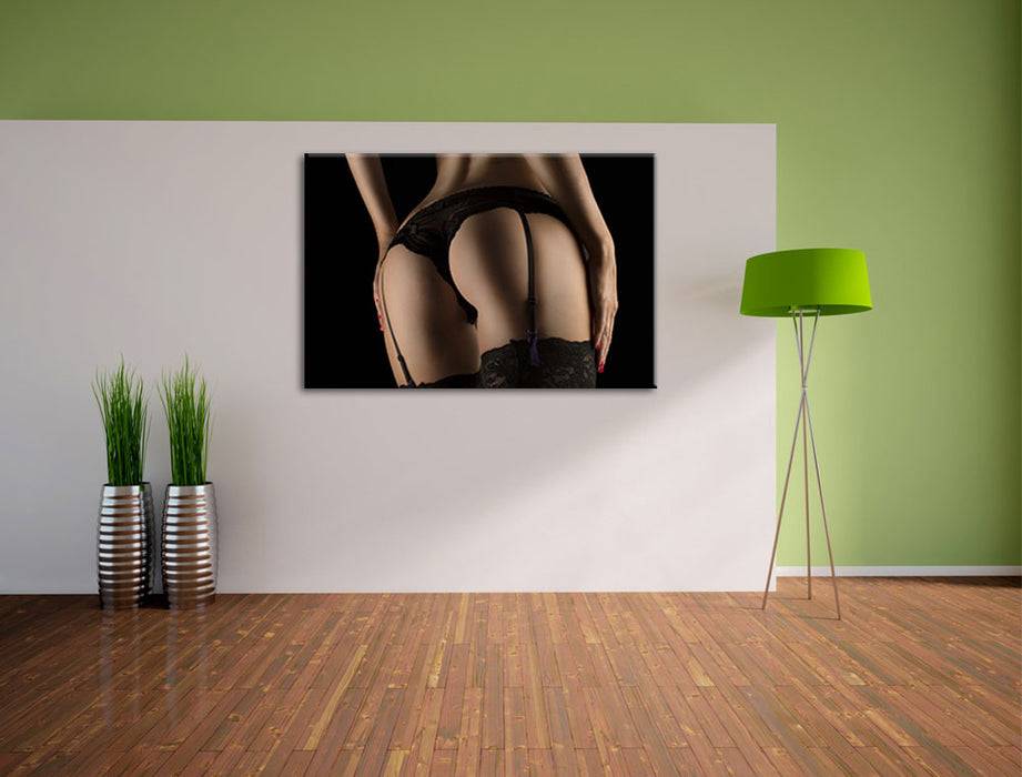 Pixxprint Frauen Po mit Strapsen, Leinwandbild Kostenloser Versand international
