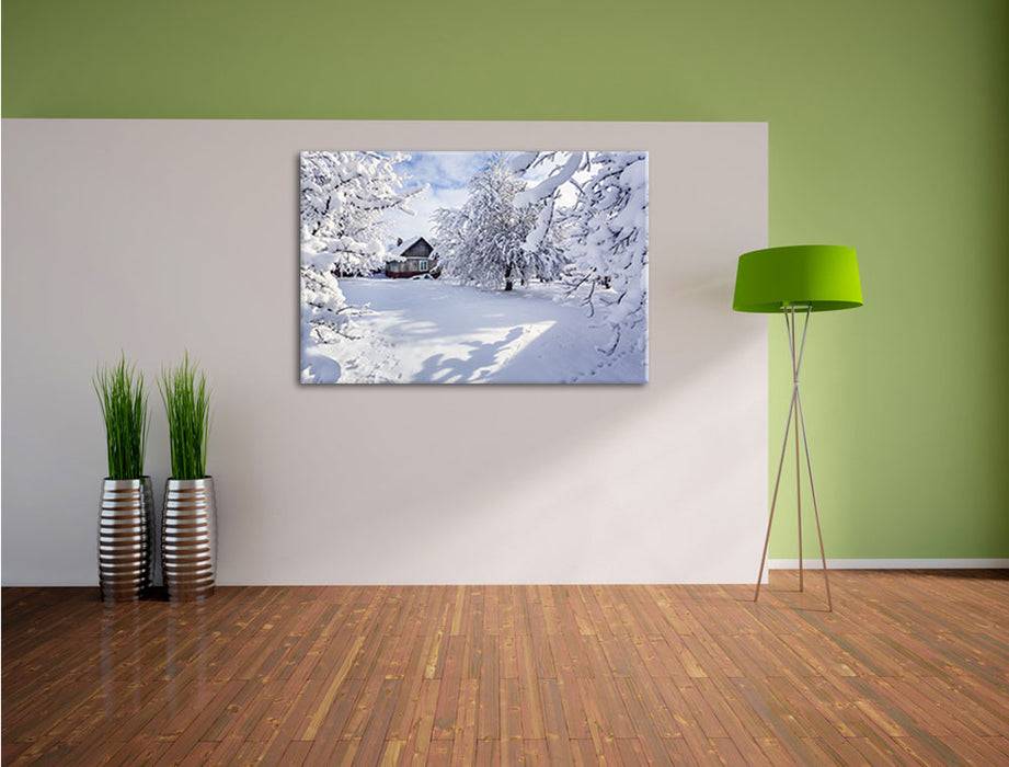 Pixxprint Winterlandschaft mit Hütte, Leinwandbild Black Friday Preise