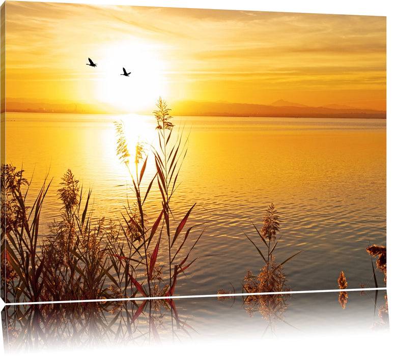 Pixxprint Sonnenuntergang am See, Leinwandbild