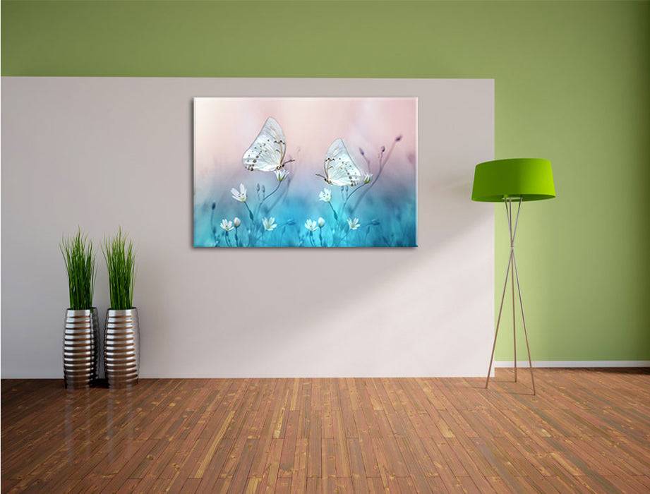 Pixxprint Schmetterling auf kleinen Blumen, Leinwandbild Rabatte dieses Monats