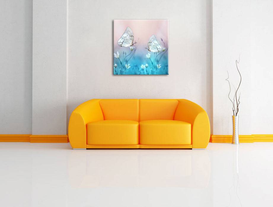 Pixxprint Schmetterling auf kleinen Blumen, Leinwandbild Rabatte dieses Monats
