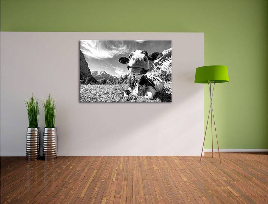 Pixxprint Kuh im Karwendelgebirge Kunst B&W, Leinwandbild im Angebot