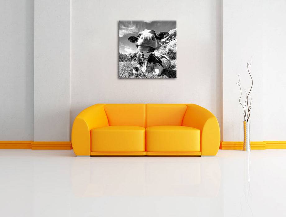 Pixxprint Kuh im Karwendelgebirge Kunst B&W, Leinwandbild im Angebot