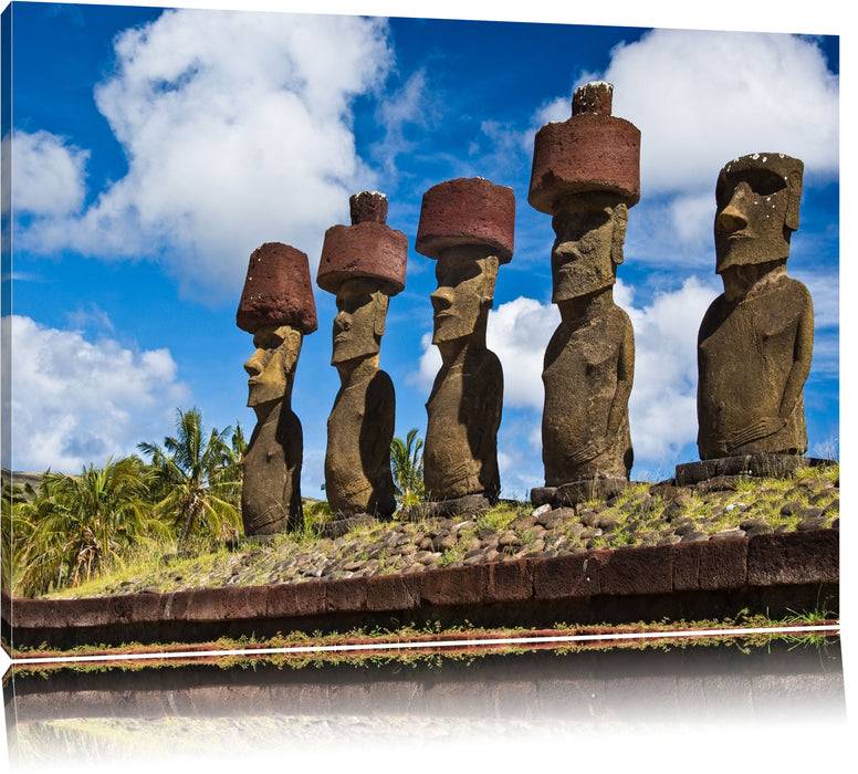 Pixxprint Moai Statuen Osterinseln, Leinwandbild Limitierter Zeitrabatt
