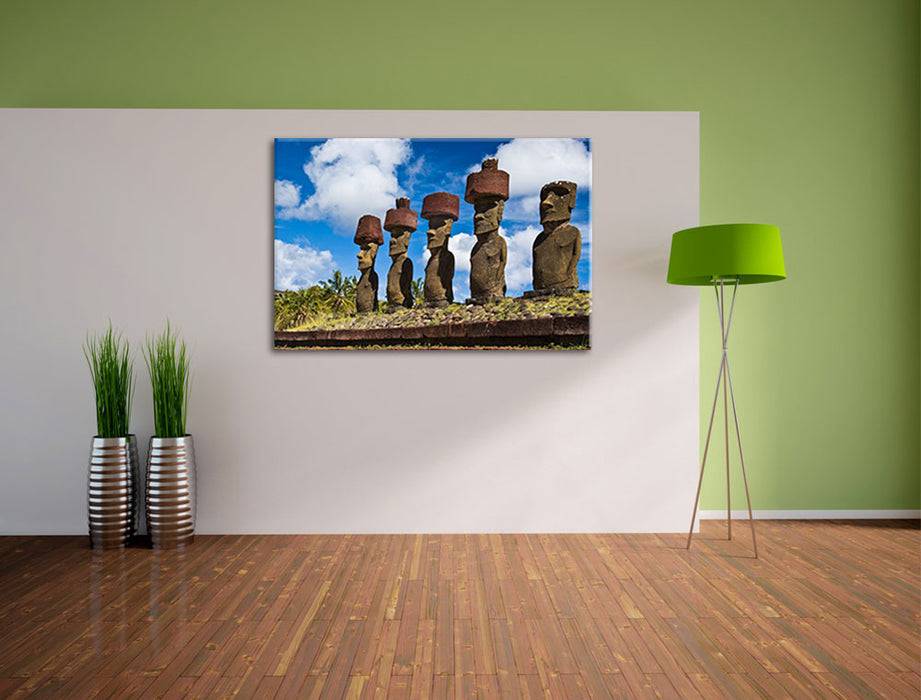 Pixxprint Moai Statuen Osterinseln, Leinwandbild Limitierter Zeitrabatt