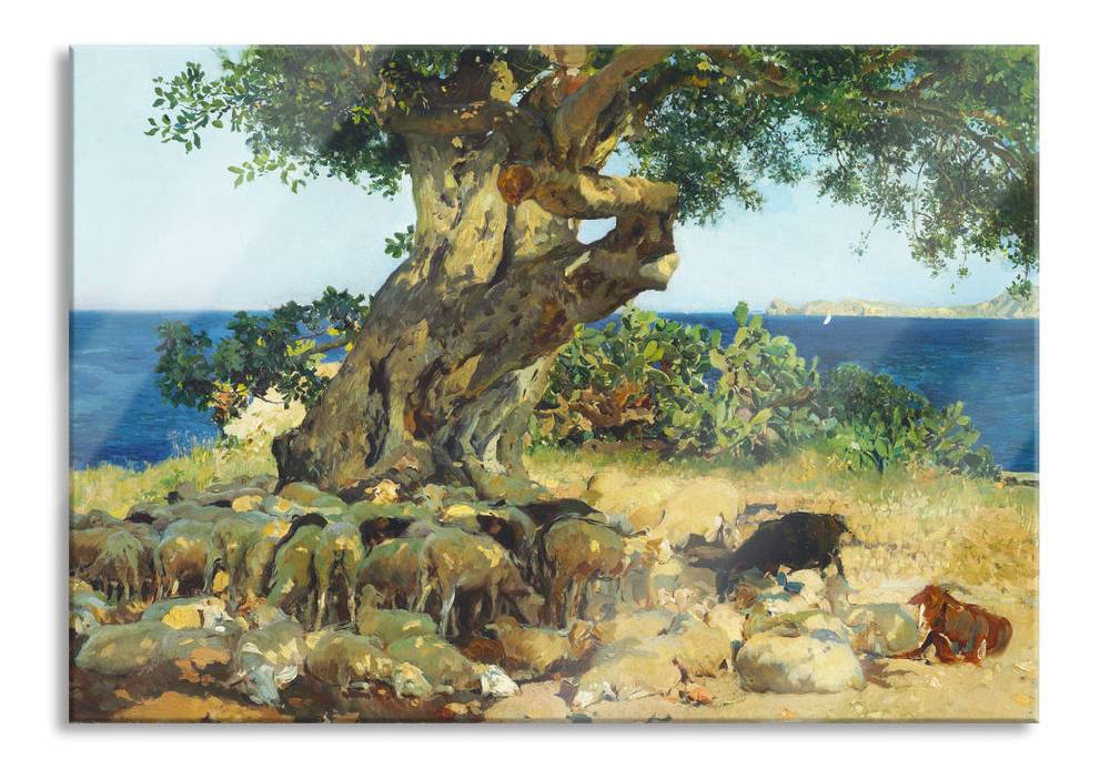 Pixxprint Joaquín Sorolla - Johannisbrotbaum Algarrobo, Glasbild Muttertagsangebot