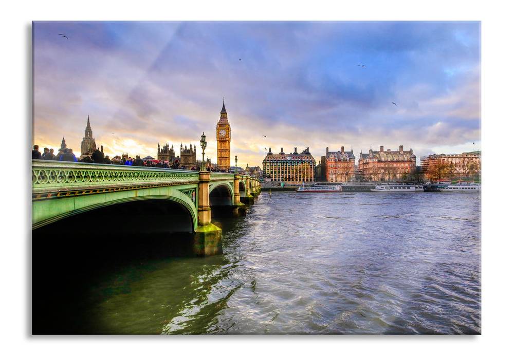 Pixxprint Big Ben an der Themse, Glasbild