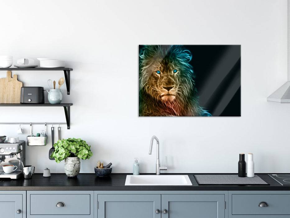 Pixxprint Stolzer Löwe Abstrakt, Glasbild Vierteljährliche Förderung
