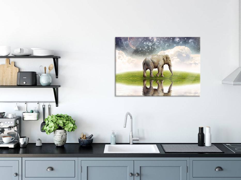 Pixxprint Einsamer Elefant Sternenhimmel, Glasbild Kostenloser Versand international