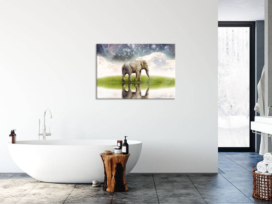 Pixxprint Einsamer Elefant Sternenhimmel, Glasbild Kostenloser Versand international