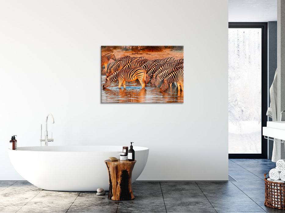 Pixxprint Zebraherde an Wasserloch, Glasbild Fabrikladen