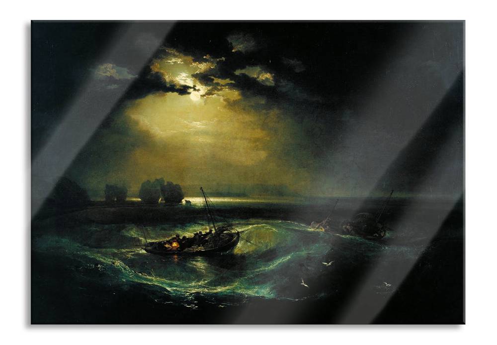 Pixxprint William Turner - Fischer auf See, Glasbild Begrenzt auf 3 Tage