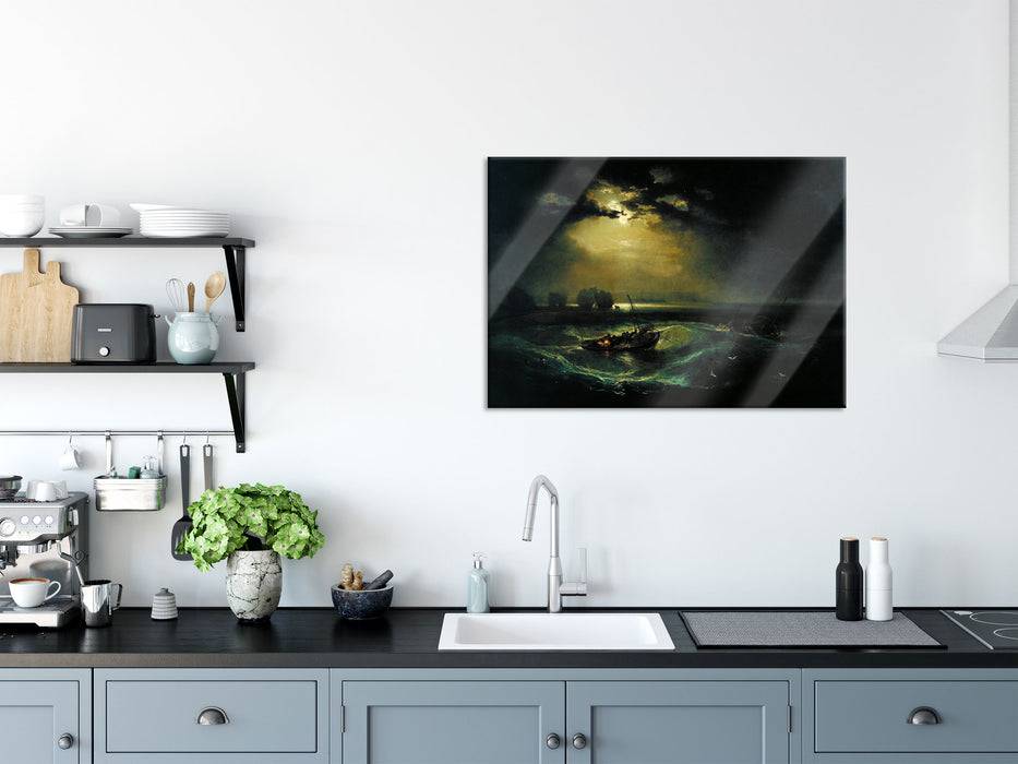 Pixxprint William Turner - Fischer auf See, Glasbild Begrenzt auf 3 Tage