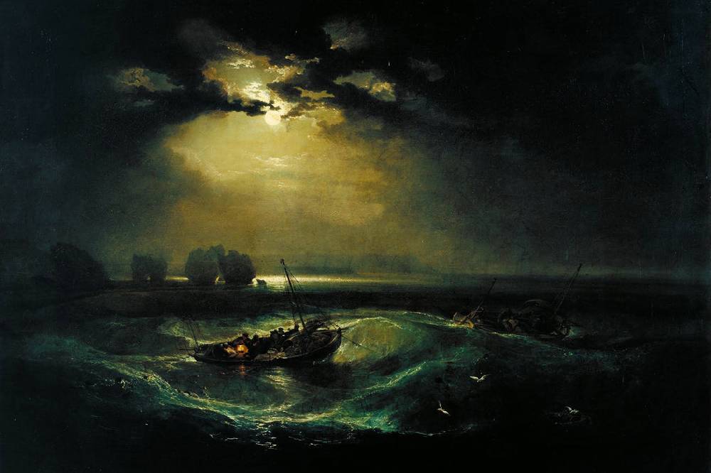 Pixxprint William Turner - Fischer auf See, Glasbild Begrenzt auf 3 Tage
