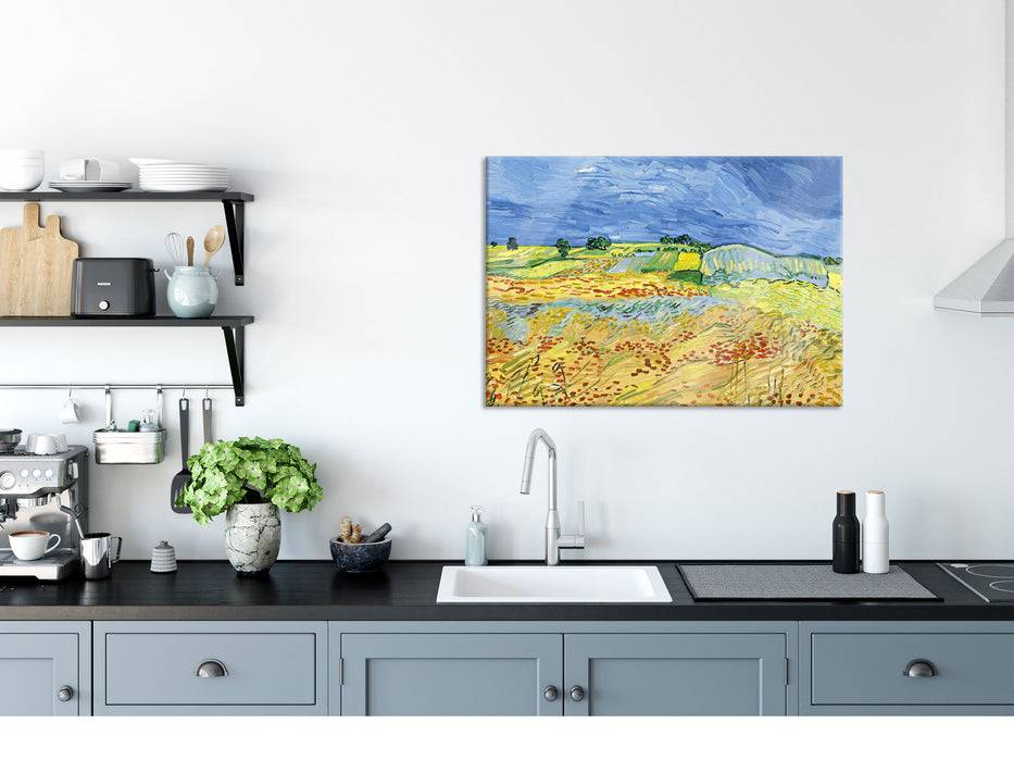 Pixxprint Vincent Van Gogh - Weizenfeld mit stürmischem Himmel , Glasbild Fabrikpreis