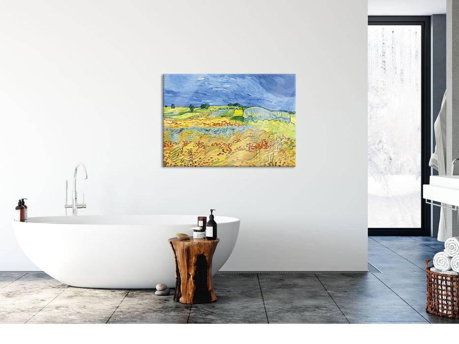 Pixxprint Vincent Van Gogh - Weizenfeld mit stürmischem Himmel , Glasbild Fabrikpreis