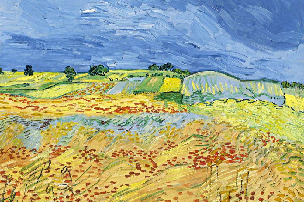 Pixxprint Vincent Van Gogh - Weizenfeld mit stürmischem Himmel , Glasbild Fabrikpreis