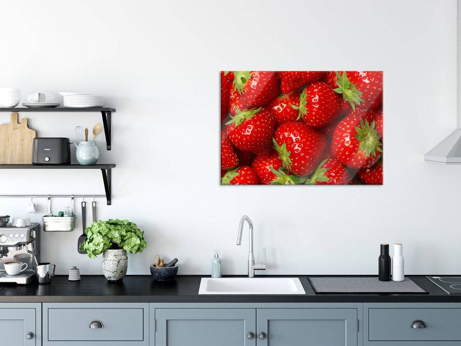 Pixxprint Leckere frische Erdbeeren, Glasbild Begrenztes Angebot