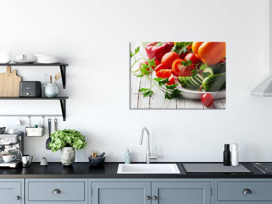 Pixxprint Teller mit Gemüse, Glasbild Online Shopping