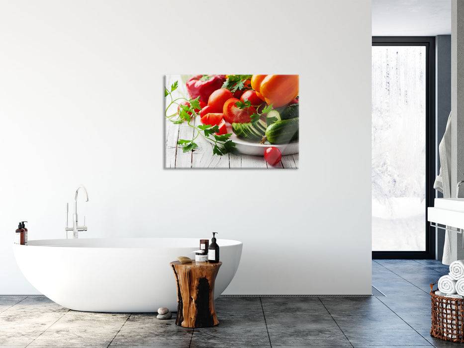 Pixxprint Teller mit Gemüse, Glasbild Online Shopping