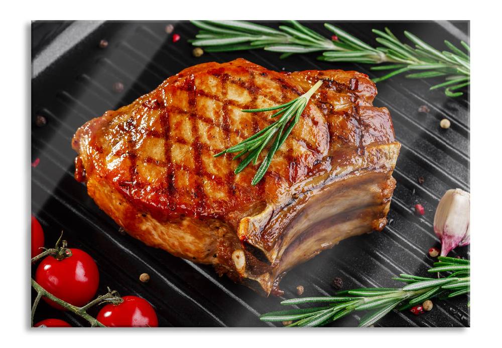 Pixxprint Rumpsteak mit Gewürzen, Glasbild