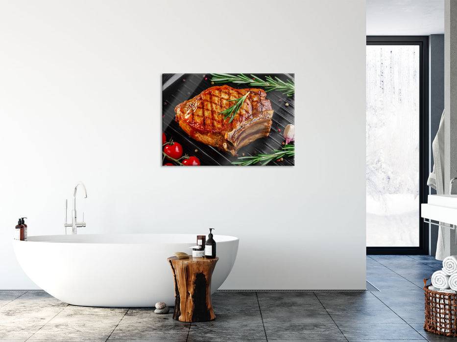 Pixxprint Rumpsteak mit Gewürzen, Glasbild Heißer Verkauf