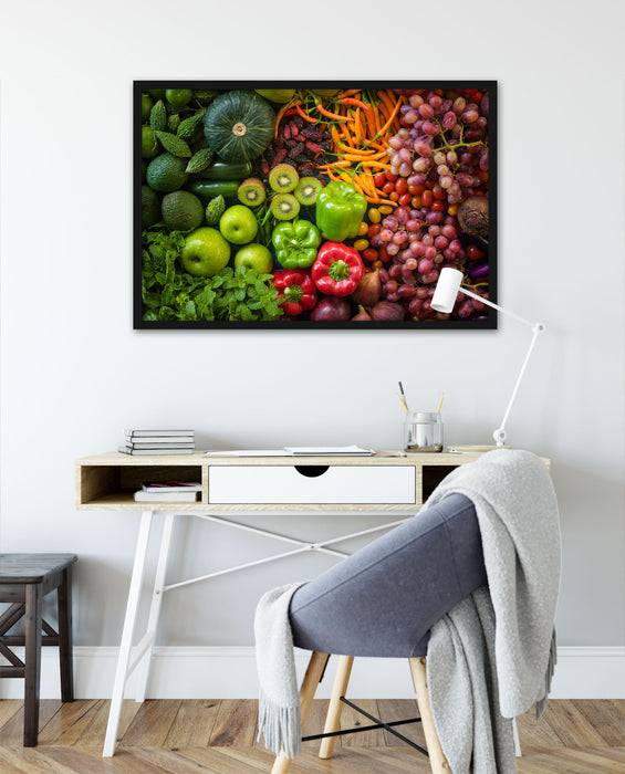 Pixxprint Verschiedene bunte Früchte von oben, Poster mit Bilderrahmen Exklusive Angebote