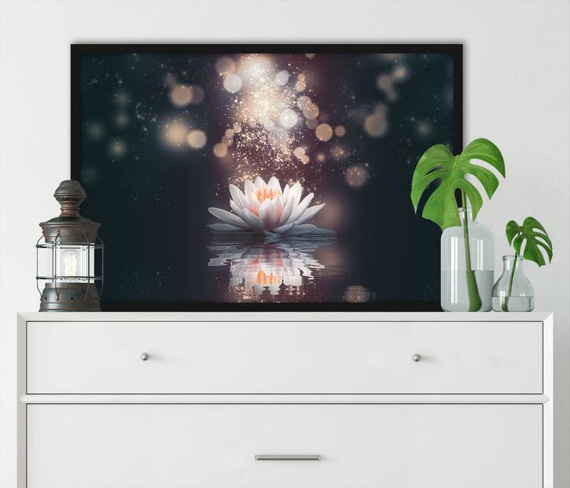 Pixxprint Magische Lotusblüte mit Glitzerstaub, Poster mit Bilderrahmen Saisonale Angebote