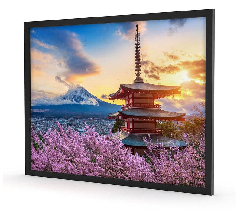 Pixxprint Japanischer Tempel zwischen Kirschblüten, Poster mit Bilderrahmen VIP-Rabatte