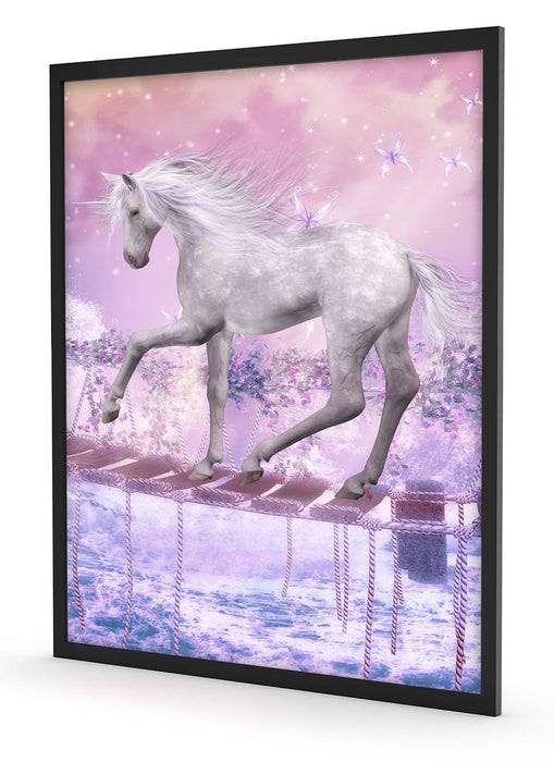 Pixxprint Einhorn läuft über Hängebrücke, Poster mit Bilderrahmen Super Sparpreis