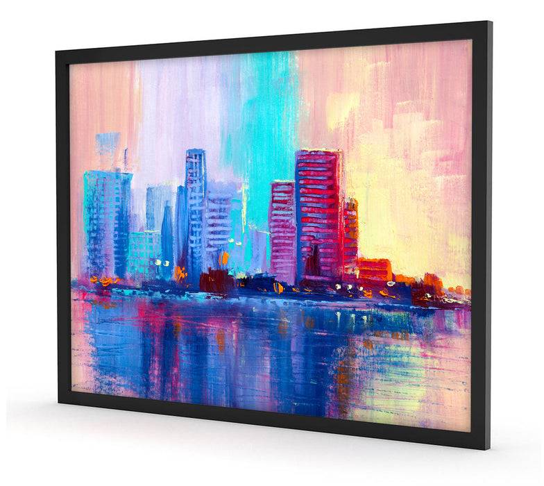 Pixxprint Abstraktes Ölgemälde einer Skyline, Poster mit Bilderrahmen Begrenzte Freigabe