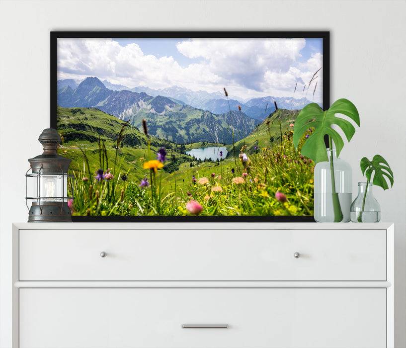 Pixxprint Wiesenblumen in den Bergen, Poster mit Bilderrahmen JETZT KAUFEN
