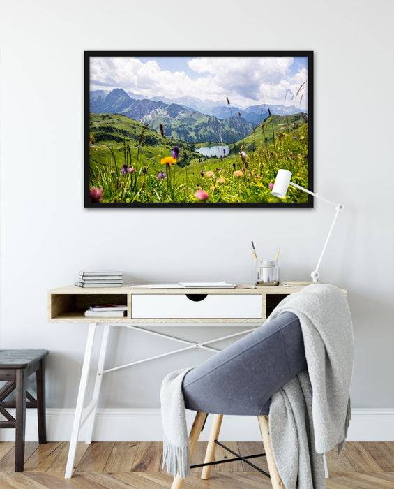 Pixxprint Wiesenblumen in den Bergen, Poster mit Bilderrahmen JETZT KAUFEN