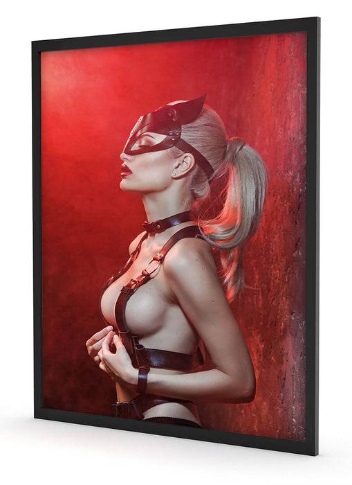 Pixxprint Sexy Blondine in Leder im Rotlicht, Poster mit Bilderrahmen Letzter Tag