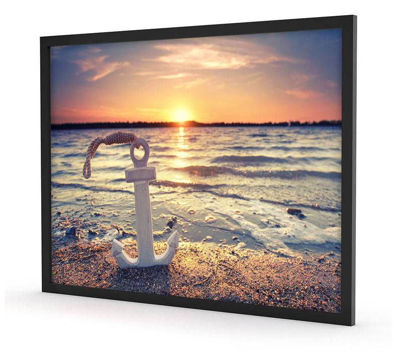 Pixxprint Anker am Ostseestrand im Sonnenuntergang, Poster mit Bilderrahmen Zeitbegrenzte Promotion