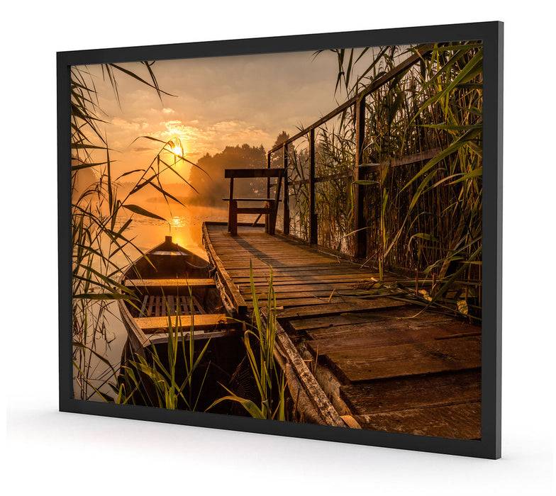 Pixxprint Bootssteg am See bei Sonnenuntergang, Poster mit Bilderrahmen Bis zu 50% Rabatt