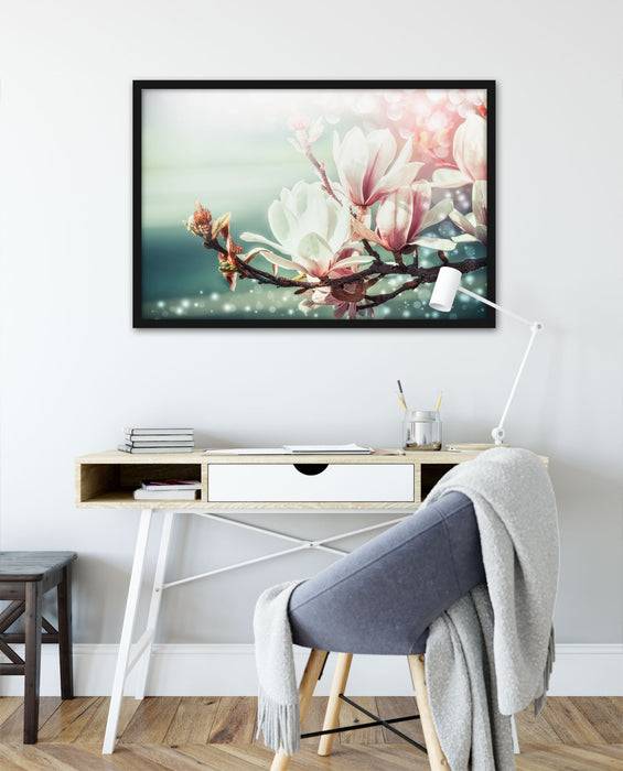 Pixxprint Wunderschöne Magnolien Nahaufnahme, Poster mit Bilderrahmen Discount Store für neue Produkte