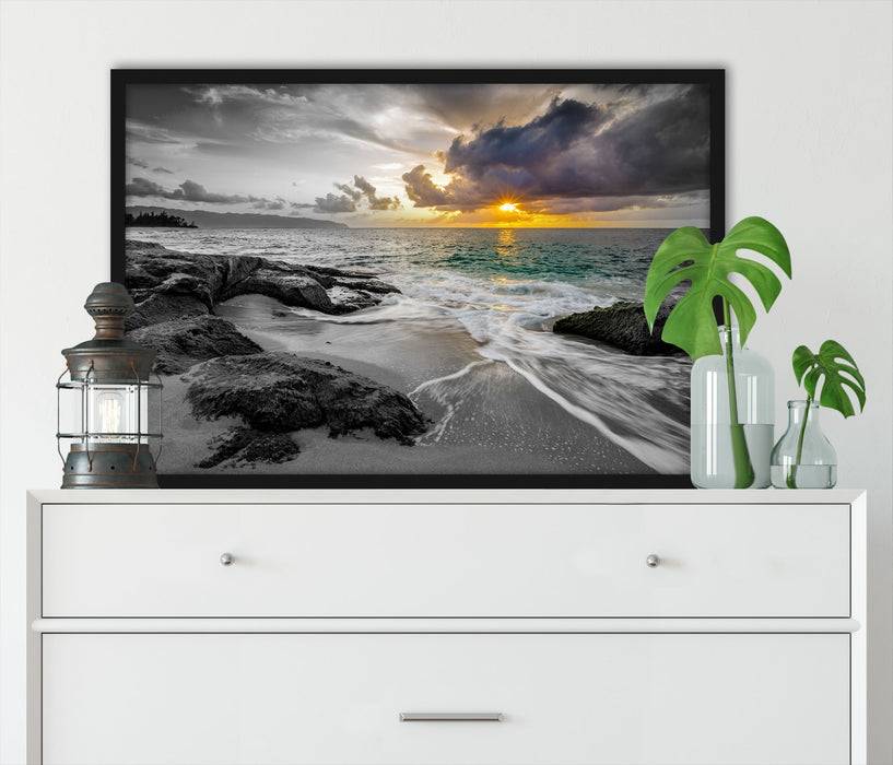 Pixxprint Sonnuntergang auf Hawaii, Poster mit Bilderrahmen Riesige Rabatte