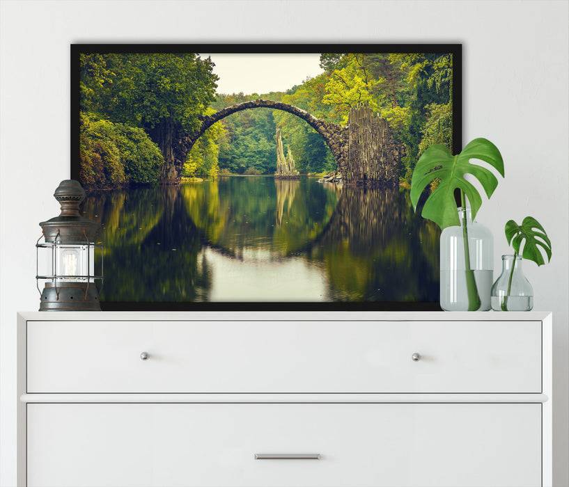 Pixxprint Rakotz-Brücke Kromlau Reflexion, Poster mit Bilderrahmen 50% Rabatt mit kostenlosem Versand