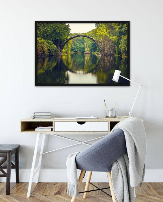 Pixxprint Rakotz-Brücke Kromlau Reflexion, Poster mit Bilderrahmen 50% Rabatt mit kostenlosem Versand