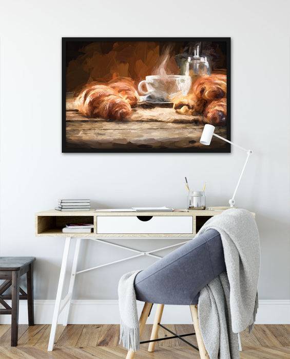 Pixxprint Tasse Kaffee mit Croissants, Poster mit Bilderrahmen Outlet