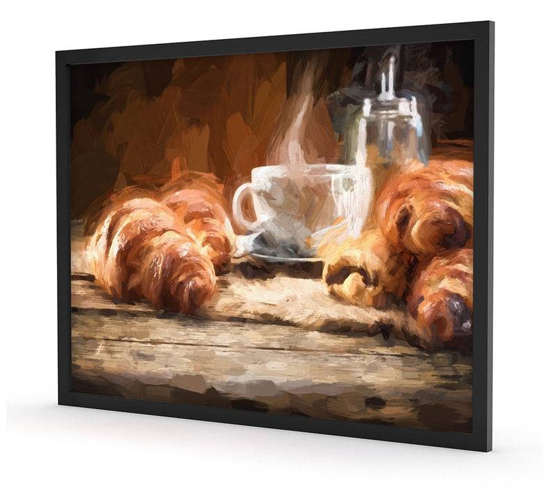 Pixxprint Tasse Kaffee mit Croissants, Poster mit Bilderrahmen Outlet