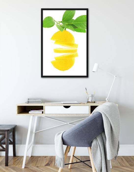 Pixxprint Leckere zerschnittene Zitrone, Poster mit Bilderrahmen Verkauf