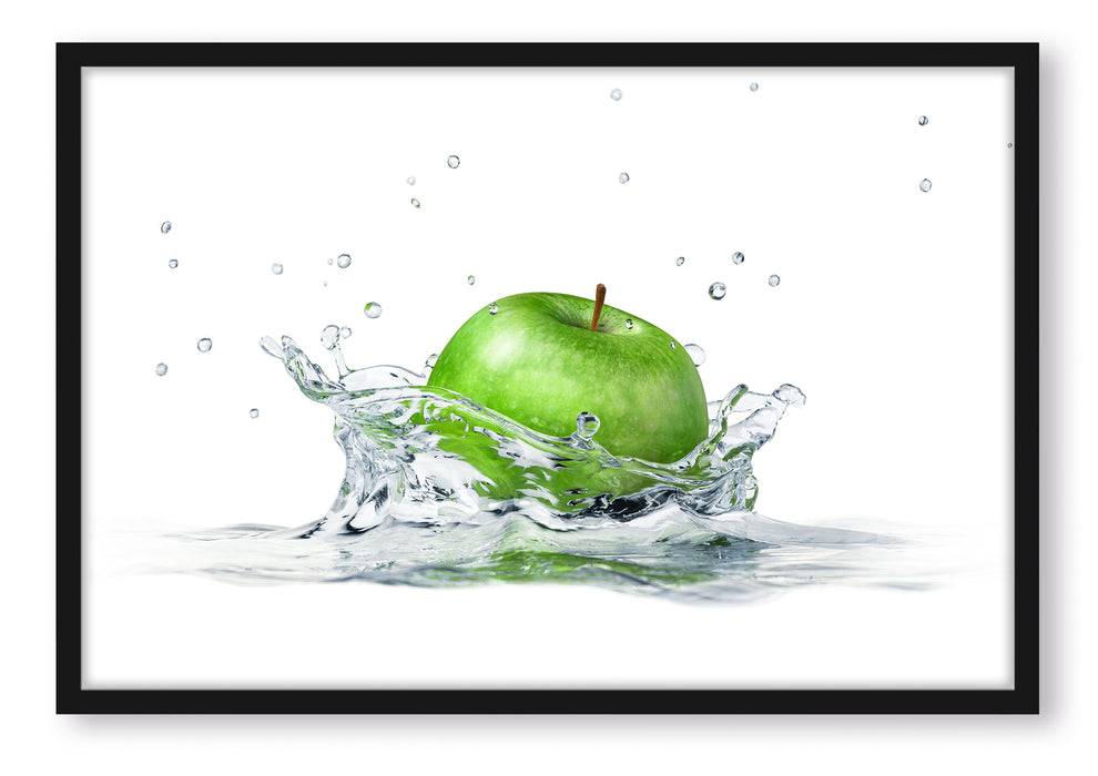 Pixxprint Grüner Apfel fällt in Wasser, Poster mit Bilderrahmen Hotsell
