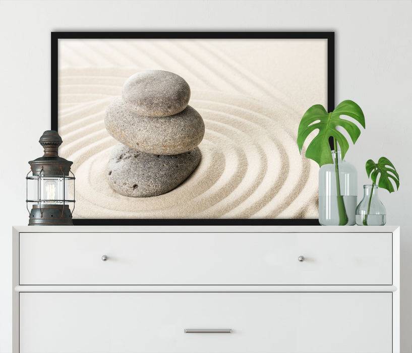 Pixxprint Steine in Sand mit Muster, Poster mit Bilderrahmen Schlussverkauf